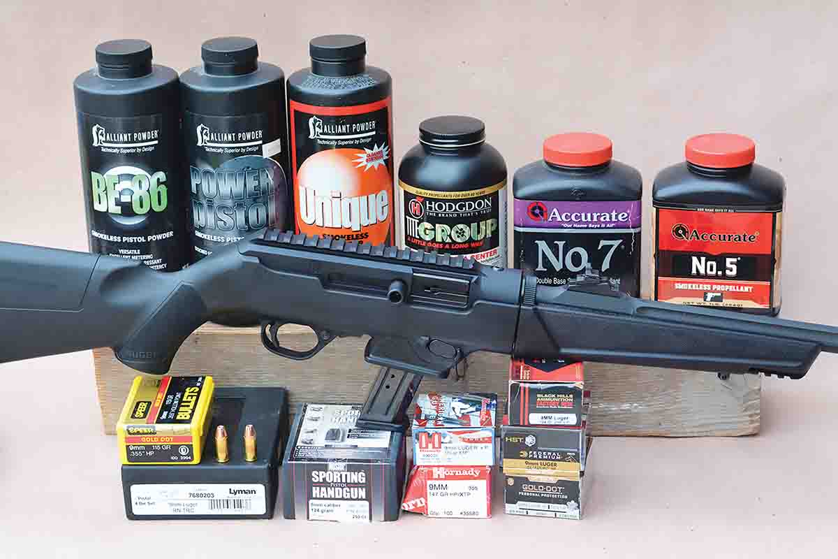Brian used a variety of handloads and factory loads to evaluate the Ruger PC Carbine in 9mm Luger.